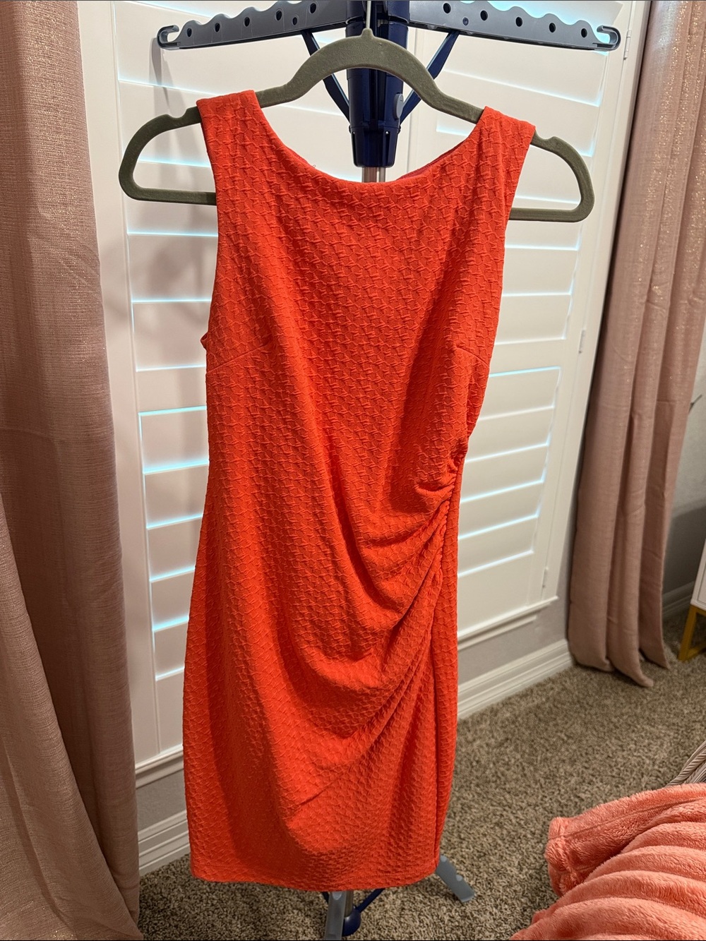 Bisou Bisou Coral-Orange Textured Midi Sheath Dress